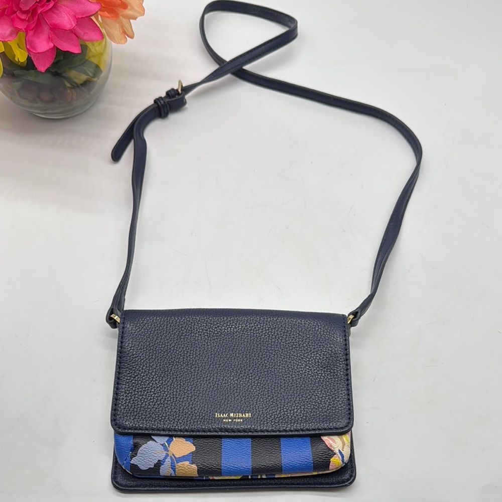 Isaac Mizrahi Black and Blue Floral Small Crossbody Bag MCB7894A